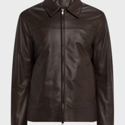 Brioni Herren Leder-Bomberjacke Braun
