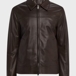 Brioni Herren Leder-Bomberjacke Braun