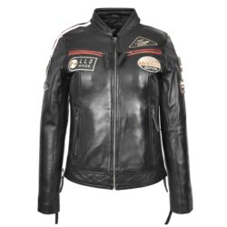 Damen Lederjacke Cafe Racer Biker Rosa Schwarz