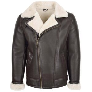 Herren Aviator Lammfelljacke Braun Weiß