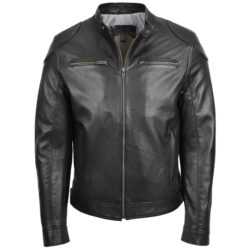 Rovanzi herren lederjacke bikerstil milton schwarz vorderansicht casual bikerjacke aus echtleder