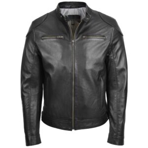 Rovanzi herren lederjacke bikerstil milton schwarz vorderansicht casual bikerjacke aus echtleder
