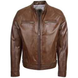 Herren Lederjacke Bikerstil Casual Braun Milton