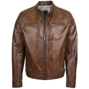 Herren Lederjacke Bikerstil Casual Braun Milton