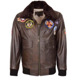 Lester Herren Leder-Bomberjacke Air Force Style Braun