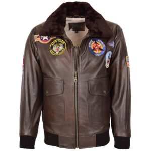 Lester Herren Leder-Bomberjacke Air Force Style Braun