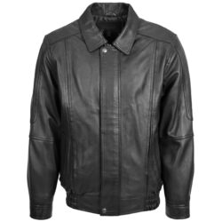 Herren Bomber Lederjacke Klassisch Jim Schwarz