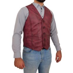 Herren Lederweste Nick Burgundy mit Knopfverschluss