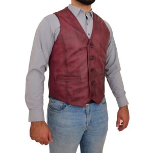 Herren Lederweste Nick Burgundy mit Knopfverschluss