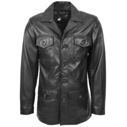 Jerry Herren Leder-Reefer-Jacke Schwarz