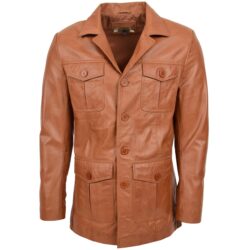 Jerry Herren Leder-Reefer-Jacke in Tan