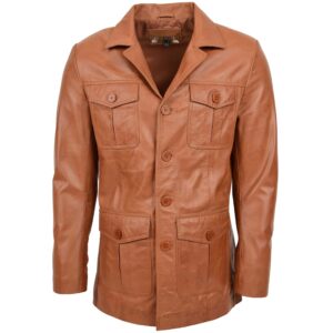 Jerry Herren Leder-Reefer-Jacke in Tan