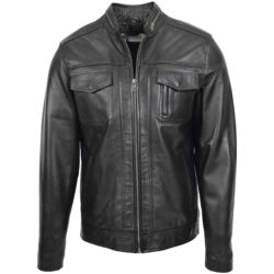 Rovanzi herren casual biker lederjacke jaime schwarz, stylische schwarze bikerjacke aus leder für männer, vorderansicht