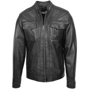 Rovanzi herren casual biker lederjacke jaime schwarz, stylische schwarze bikerjacke aus leder für männer, vorderansicht