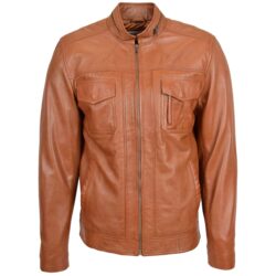 Rovanzi herren freizeit biker lederjacke jaime tan vorderansicht casual biker stil leder hellbraun