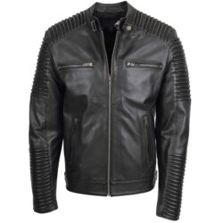 Rovanzi vorderansicht herren biker lederjacke nelson schwarz, casual bikerjacke aus weichem leder in schwarz