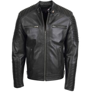 Rovanzi vorderansicht herren biker lederjacke nelson schwarz, casual bikerjacke aus weichem leder in schwarz
