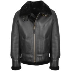 Herren B3 Lammfelljacke Klassisch Schwarz