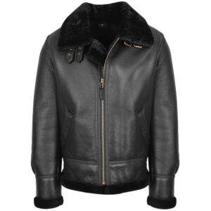 Herren B3 Lammfelljacke Klassisch Schwarz