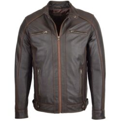Herren Lederjacke Biker Braun Ethan