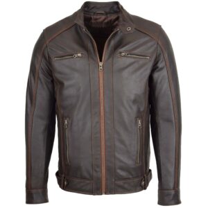 Herren Lederjacke Biker Braun Ethan