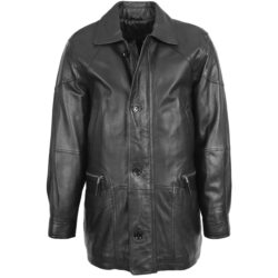 Herren Klassischer Leder-Mantel Schwarz