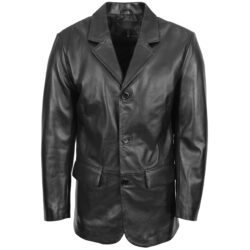 Herren Klassischer 3-Knopf Lederblazer David Schwarz