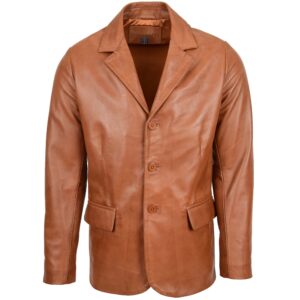 Herren Leder-Blazer Klassisch Drei-Knopf David Tan