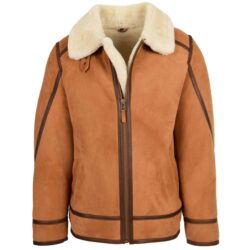 Herren Lammfelljacke B3 Klassisch Hellbraun Weiß