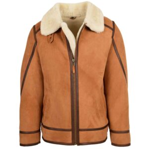 Herren Lammfelljacke B3 Klassisch Hellbraun Weiß