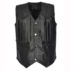 Herren Biker Lederweste im Western-Stil Schwarz