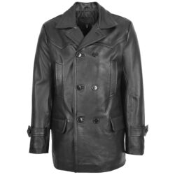 Herren Leder-Peacoat Salcombe Schwarz – Zweireiher