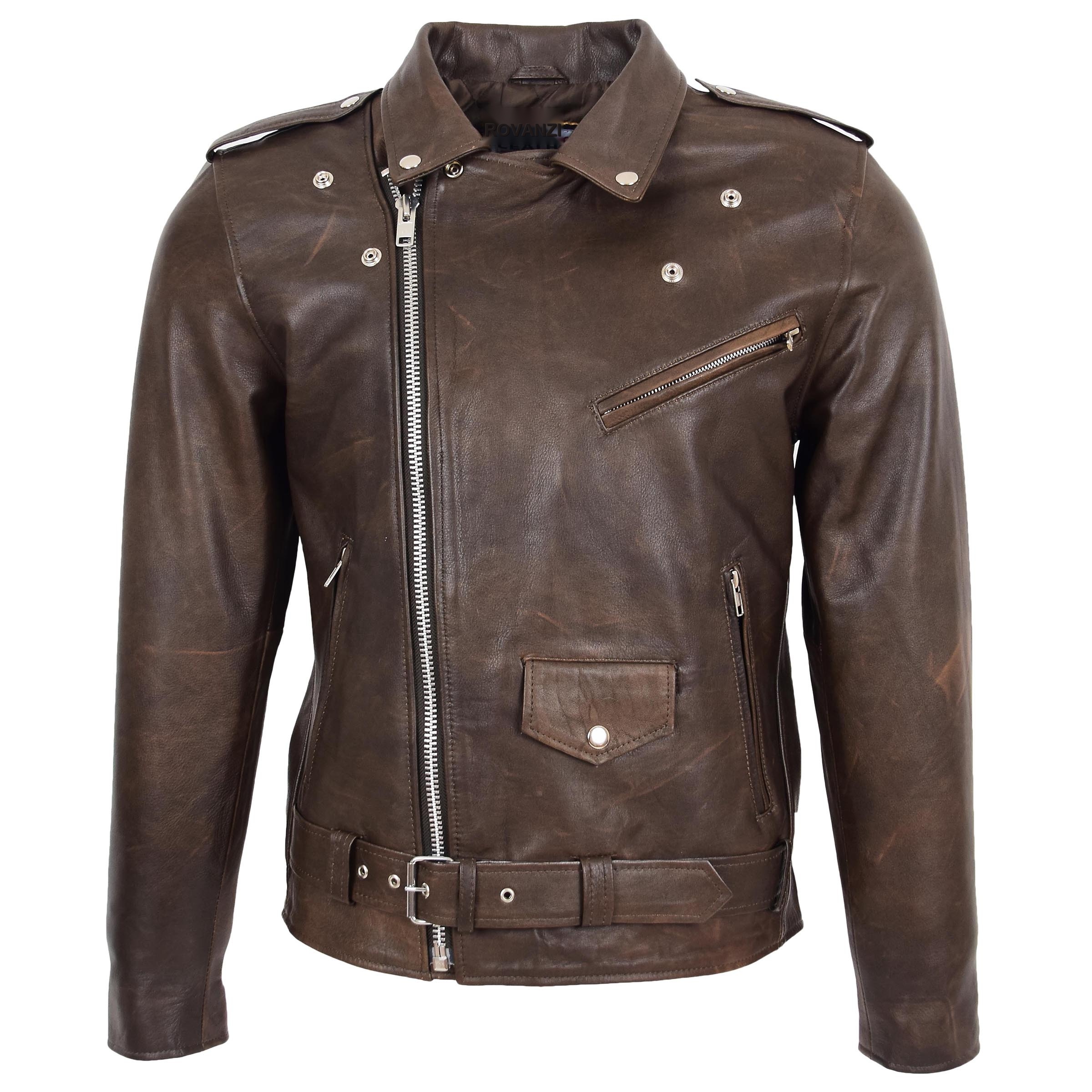 Herren Leder Bikerjacke Brando Antikbraun Kyle - Image 3