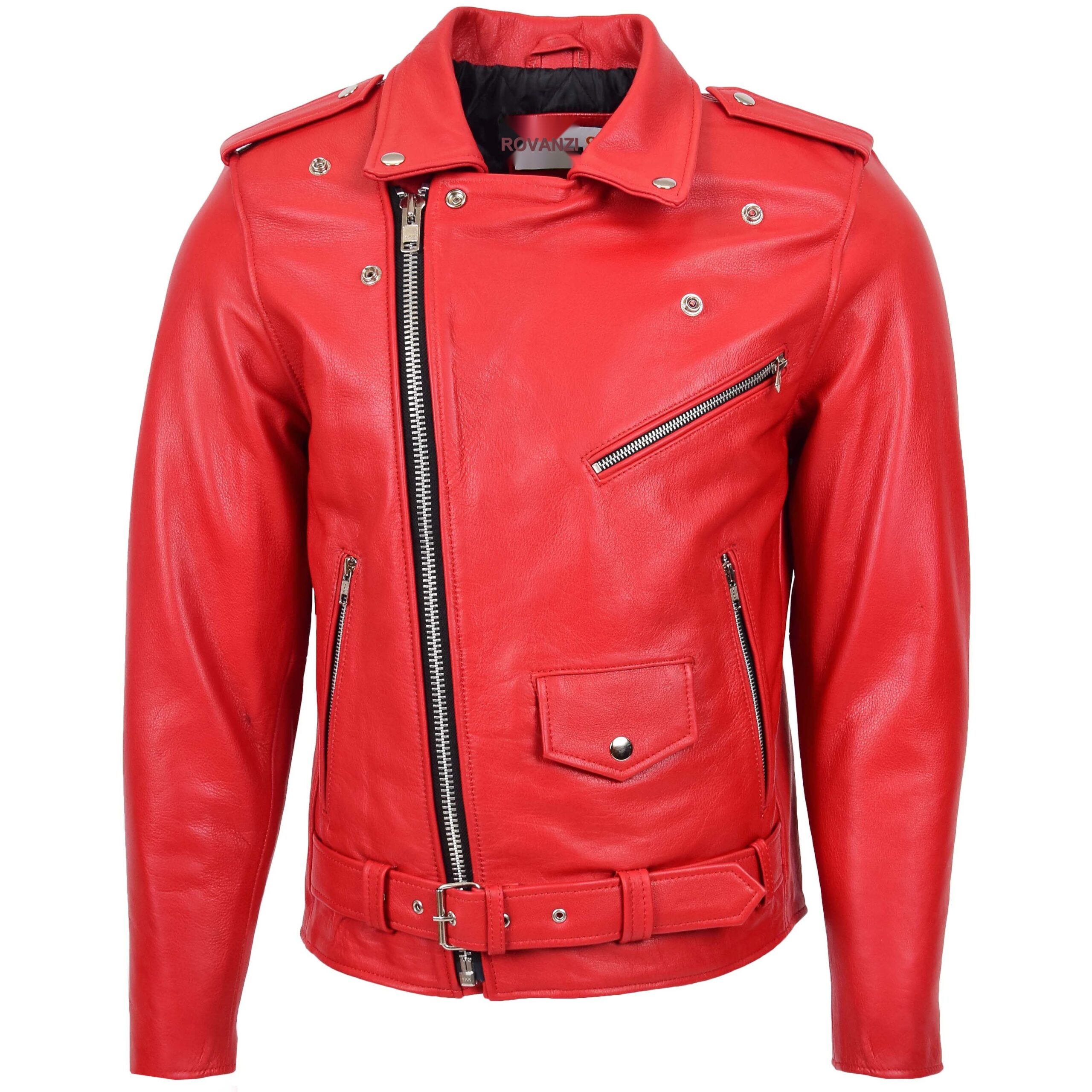 Herren Biker-Lederjacke Brando Stil Rot Kyle - Image 3