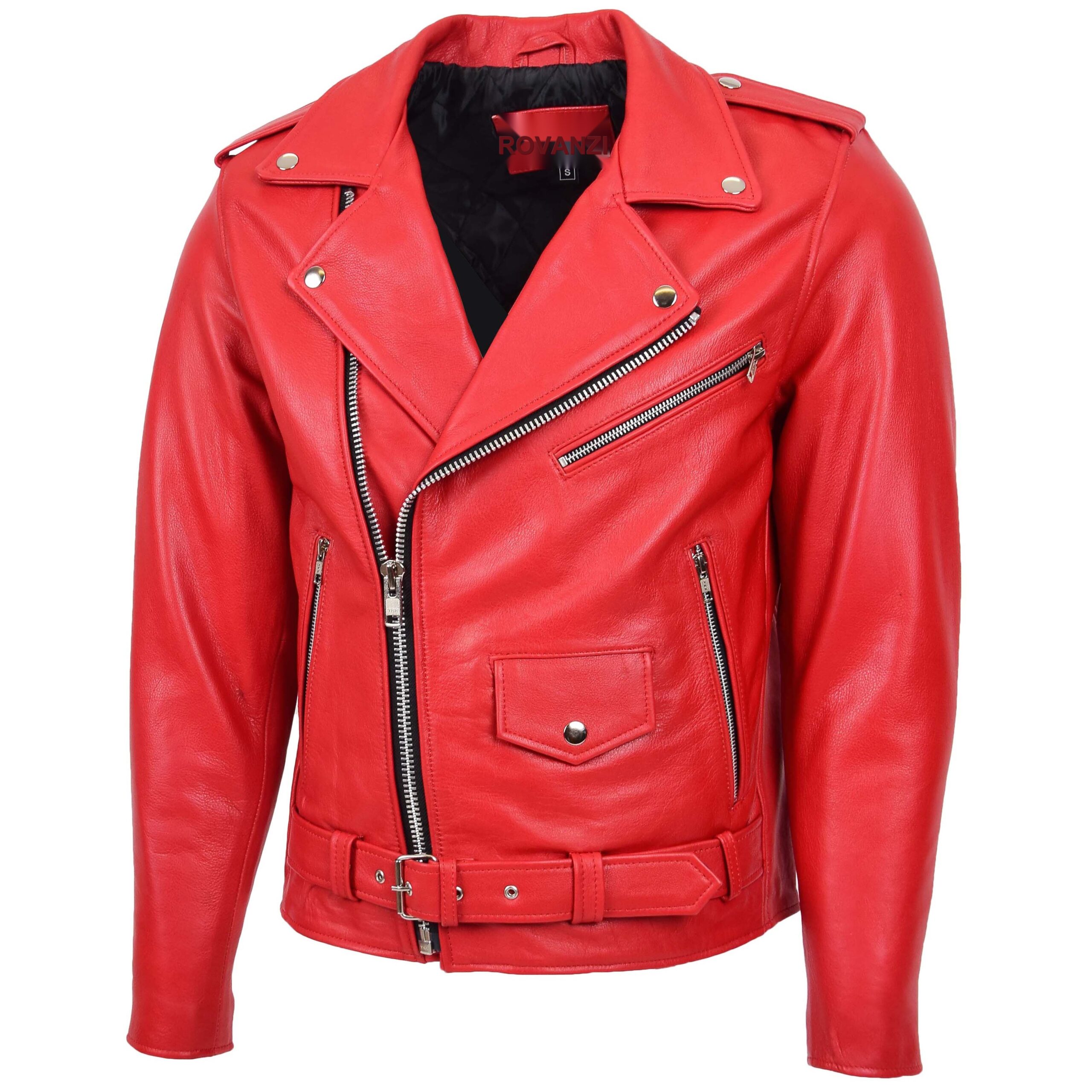 Herren Biker-Lederjacke Brando Stil Rot Kyle - Image 4