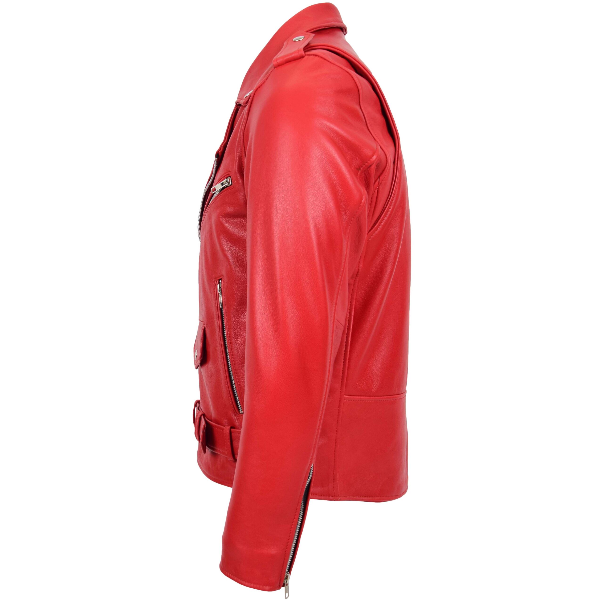 Herren Biker-Lederjacke Brando Stil Rot Kyle - Image 5