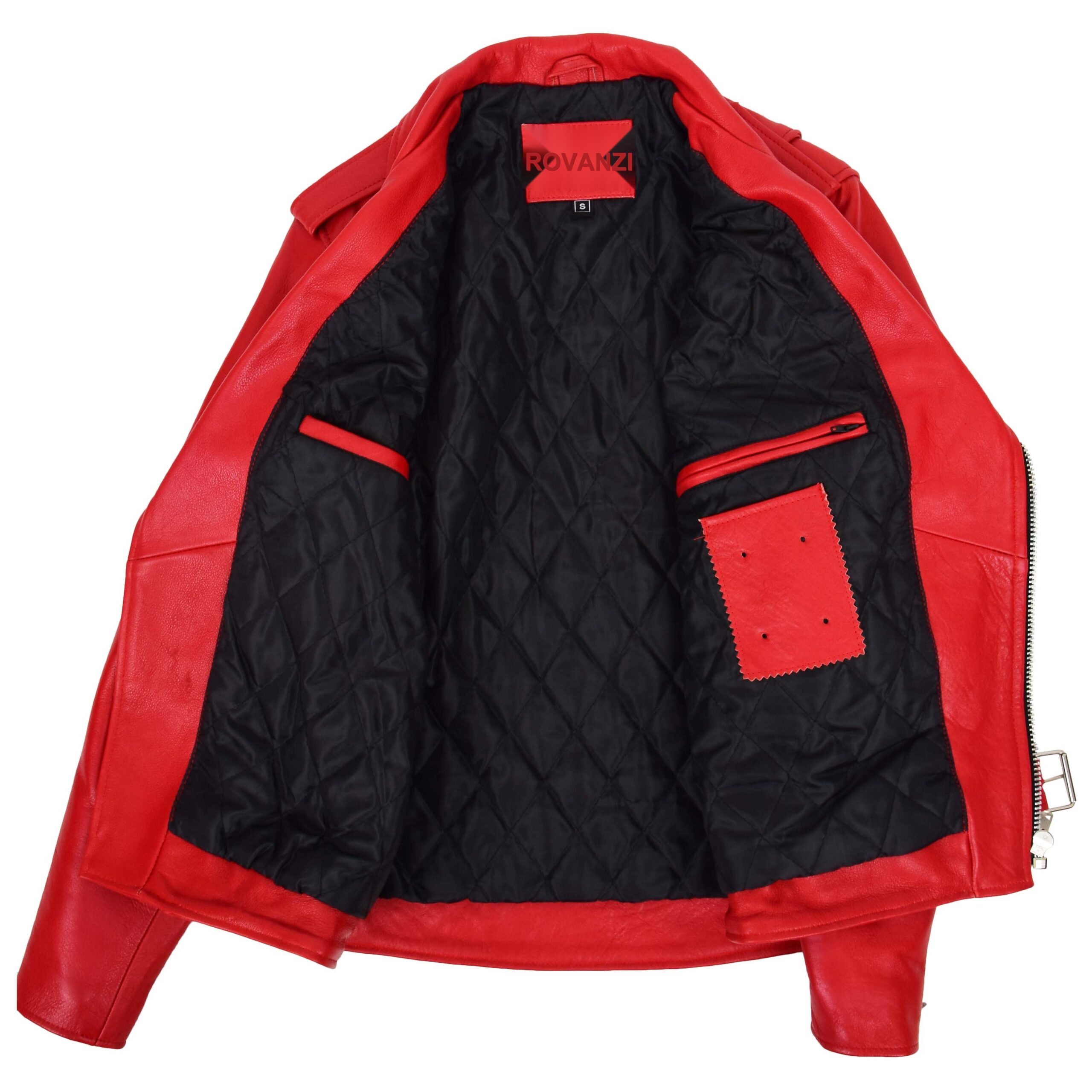 Herren Biker-Lederjacke Brando Stil Rot Kyle - Image 6
