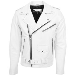 Herren Lederjacke Biker Brando Weiß