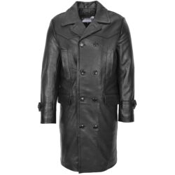 Herren Dreiviertel-Leder-Mantel Schwarz