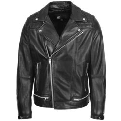 Herren Lederjacke Biker Brando Stil Sean Schwarz