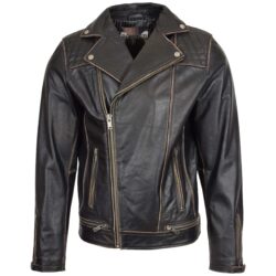 Herren Lederjacke Biker Brando Stil Vintage Schwarz Sean