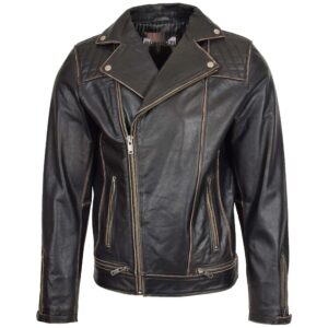 Herren Lederjacke Biker Brando Stil Vintage Schwarz Sean