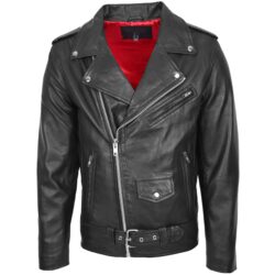 Herren Lederjacke Biker Brando Stil Johnny Schwarz