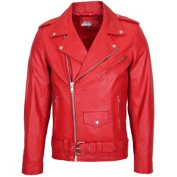 Rote Herren Lederjacke Brando Biker-Stil