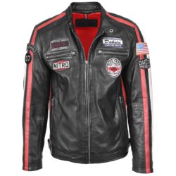 Herren Biker-Lederjacke Motorsport Logos Schwarz