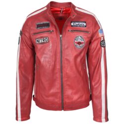 Rote Herren Motorsport Lederjacke Bobby Biker-Stil