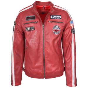 Rote Herren Motorsport Lederjacke Bobby Biker-Stil