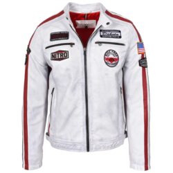 Herren Lederjacke Biker Motorsport Vintage Weiß Bobby