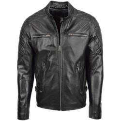 Herren Lederjacke Biker-Stil Jackson Schwarz mit Steppdetails