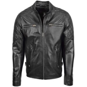 Herren Lederjacke Biker-Stil Jackson Schwarz mit Steppdetails
